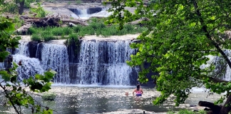 Swimmers at Sandstone Falls