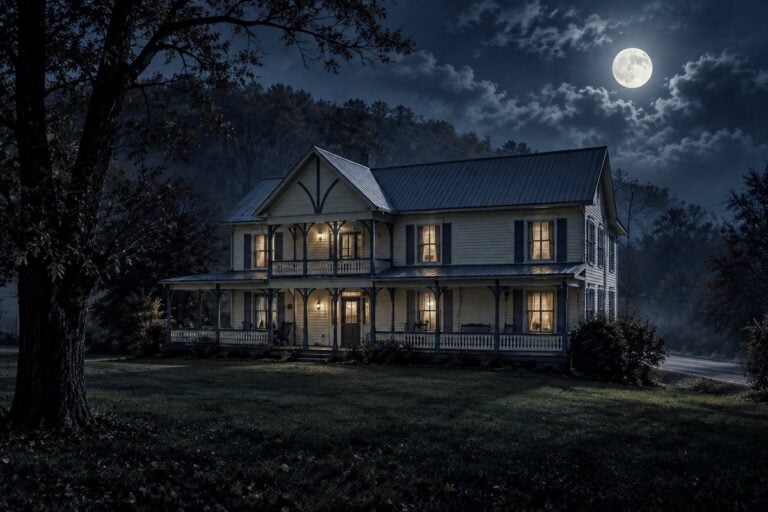The historic hotel standing at Burnt House occupies the site where an earlier residence burned and gave the Ritchie County community its name, according to an early county history. Charred material reportedly found beneath the later building provides additional evidence of an earlier fire at the site. (WVExplorer Illustration)