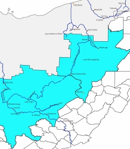 Map approximating areas covered Lake Tight and Lake Monongahela