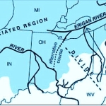 Map showing Erigan and Teays in a northwest track.