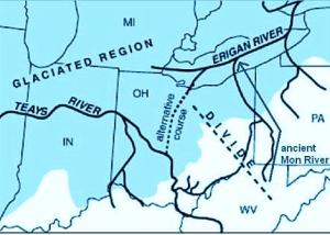 Map showing Erigan and Teays in a northwest track. (Map courtesy Ohio Dept. of Natural Resources)