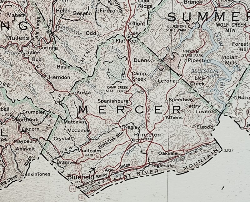 Map Showing Mercer County West Virginia in 1963