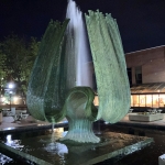 The Marshall University Memorial Fountain by night