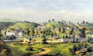 A color illustration of Salt Sulphur Springs reveals the extent of the resort before the Civil War.