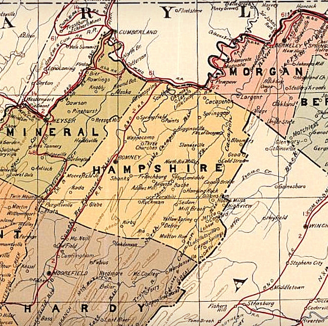 Map showing eastern panhandle of West Virginia