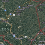 Map showing wilderness east of Charleston, West Virginia