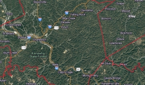 Map showing wilderness east of Charleston West Virginia