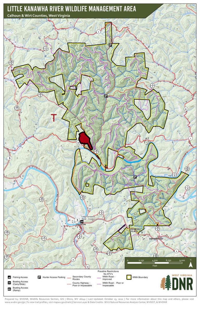 A finger points to the approximate location of the Devil's Tea Table in the Little Kanawha River Wildlife Management Area.