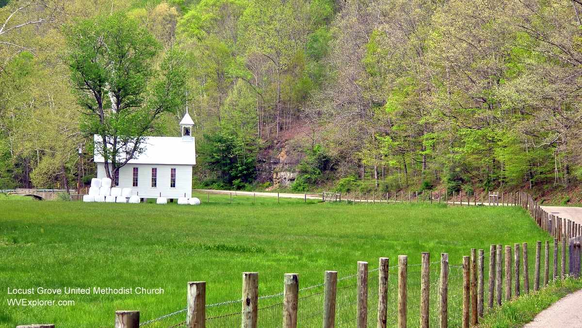 In Doddridge County, haybales await collection alongside the Locust Grove United Methodist Church.