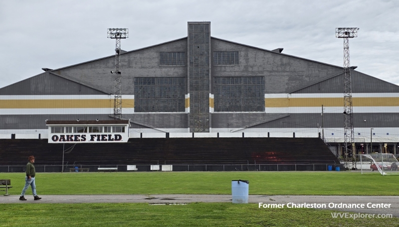 David Sibray strolls the track around Oakes Field in the shadow of the former Charleston Ordnance Center.