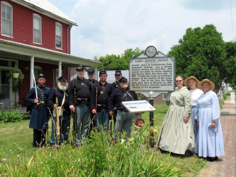 Reenactors gather at the Laura Jackson Arnold homeplace in Beverly, West Virginia, in Randolph County.