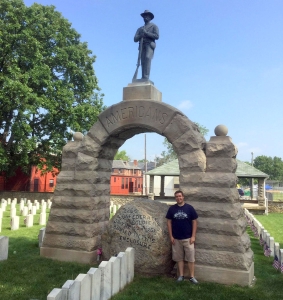 A reconciliation arch was erected in the early 20th century, above the stone that marks the resting place of about 2,260 Confederates who died in the Camp Chase Prison Camp in the last years of the Civil War.