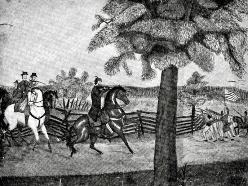 A young Samantha Atkeson witnessed the Battle of Atkeson’s Gate from the window of her home and drew the scene. (From Thomas Atkeson’s "Pioneering in Agriculture,"1937)