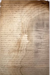 A torn and stained page from the diary of Samantha Atkeson.