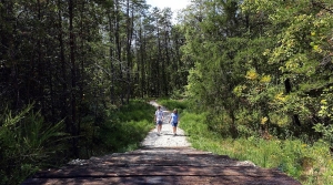 Hikers on biodiversity trail system at Buffalo, West Virginia