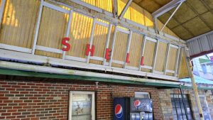 Retro signage is commonplace in and around the store building.