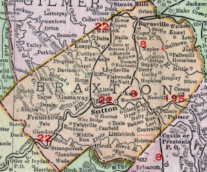 An 1878 map shows the location of Bulltown, West Virginia, in the upper right.