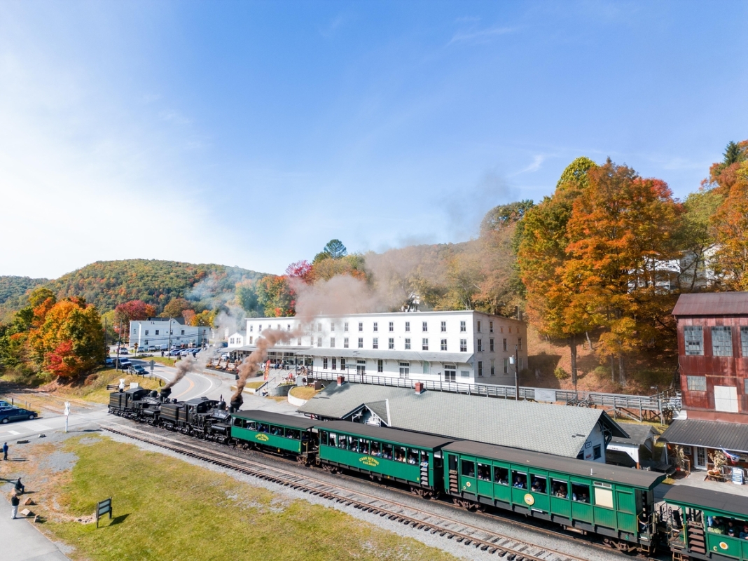 Fall foliage tours depart from Cass Scenic Railroad State Park in the Allegheny Mountains region. (Photo courtesy W.Va. Dept. of Tourism)Fall foliage tours depart from Cass Scenic Railroad State Park in the Allegheny Mountains region.