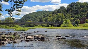 The Greenbrier River flows through downtown Alderson, West Virginia.