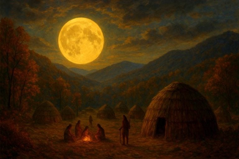 A Beaver Moon lights an encampment over a 17th century West Virginia landscape at the advent of the "Beaver Wars."