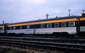 Chessie 29 at Columbus, Ohio along with other business cars arranged at mid-train (observation end not showing). This was the car assigned to C&O President Walter J. Tuohy (cohs-51455.JPG; Richard Argo photo, October 1961, courtesy of the Chesapeake & Ohio Historical Society, archive # COHS-51455).