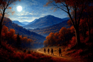 A party of eastern Sioux march beneath an Allegheny moon in the years before the Beaver Wars.