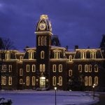 Woodburn Hall glows magically when lit on Woodburn Circle in Morgantown, West Virginia. (Photo courtesy WVU)