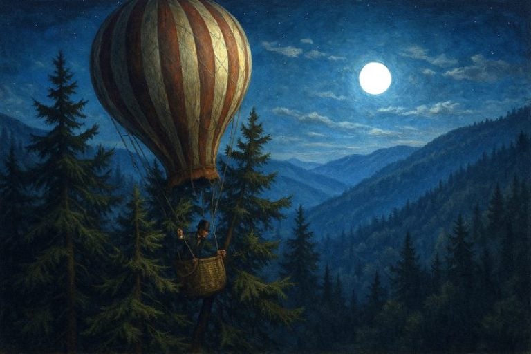 The "Star of the West" is caught in the treetops near Clayton, West Virginia..