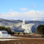 In the distance, Back Allegheny Mountain is among the ranges that protect Green Bank from radio interference. (Photo courtesy Green Bank Observatory)