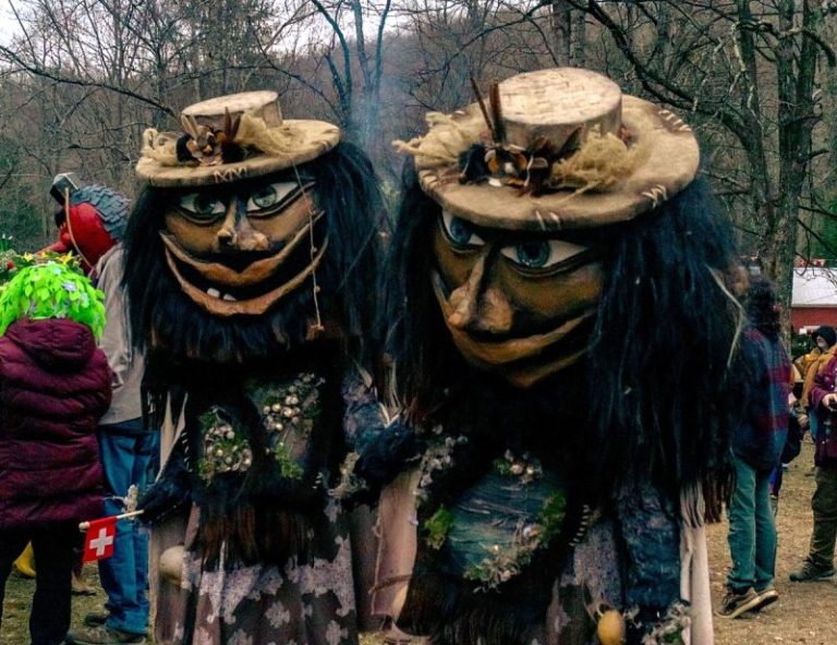 Costumed guests attend the annual Fasnacht festival at Helvetia, West Virginia. (Photo courtesy Randolph County Convention and Visitors Bureau)