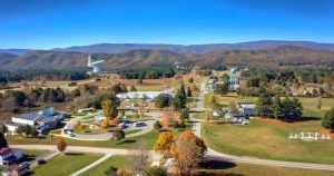 In the near distance, the Robert C. Byrd Telescope is the focus of activity at Green Bank. (Photo courtesy Green Bank Observatory)