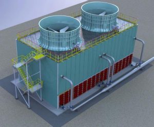 A cooling tower is a heat rejection device that rejects waste heat to the atmosphere through the cooling of a water stream to a lower temperature. (Image courtesy Yamantho Supply)