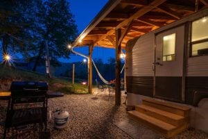 The Lucky Penny Camper includes a heat pump, which keeps it cozy even in zero degree temps.