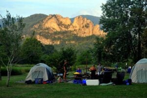 Climbers camp at the Seneca Shadows Campground at Seneca Rocks. (Photo courtesy WVU)
