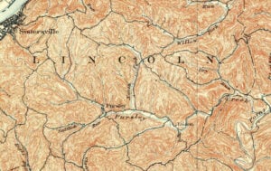This 1906 map shows the sparsely settled Pursley Creek area of Tyler County, where centenarian Effie Wells lived and preserved a family story involving John Wilkes Booth.