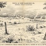 A historic sketch depicts Camp Allegheny, a Confederate mountaintop fortification in the Allegheny Mountains of present-day West Virginia. The site is among several hidden Civil War battlefields that formed the front lines of the 1861 Western Virginia Campaign.