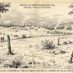 A historic sketch depicts Camp Allegheny, a Confederate mountaintop fortification in the Allegheny Mountains of present-day West Virginia. The site is among several hidden Civil War battlefields that formed the front lines of the 1861 Western Virginia Campaign.
