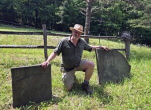 David Sibray visits the Mike Fink Grave in Calhoun County, West Virginia.