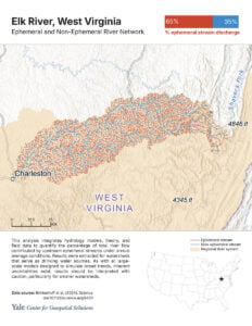 This illustration from the Yale University Center for Geospatial Solutions shows headwater streams within the Elk River watershed that contribute to Charleston's drinking water supply. Researchers say these small streams play an important role in downstream water quality. (Courtesy Yale University Center for Geospatial Solutions)