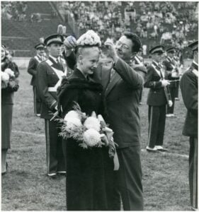 Governor William Marland Crowning the Homecoming Queen, West Virginia University. (Photo: West Virginia & Regional History Center)
