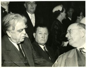 John L. Lewis, Bill Blizzard, and Judge Henry Hatfield at the inauguration of William C. Marland. (Photo: West Virginia & Regional History Center)
