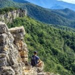 Hikers enjoy panoramic views from North Fork Mountain Trail, where miles of exposed ridgeline overlook the South Branch Valley in eastern West Virginia.