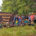 Volunteers gather on Peters Mountain near Franklin to help build a new trail system in the Monongahela National Forest during a hands-on trail-building workshop.