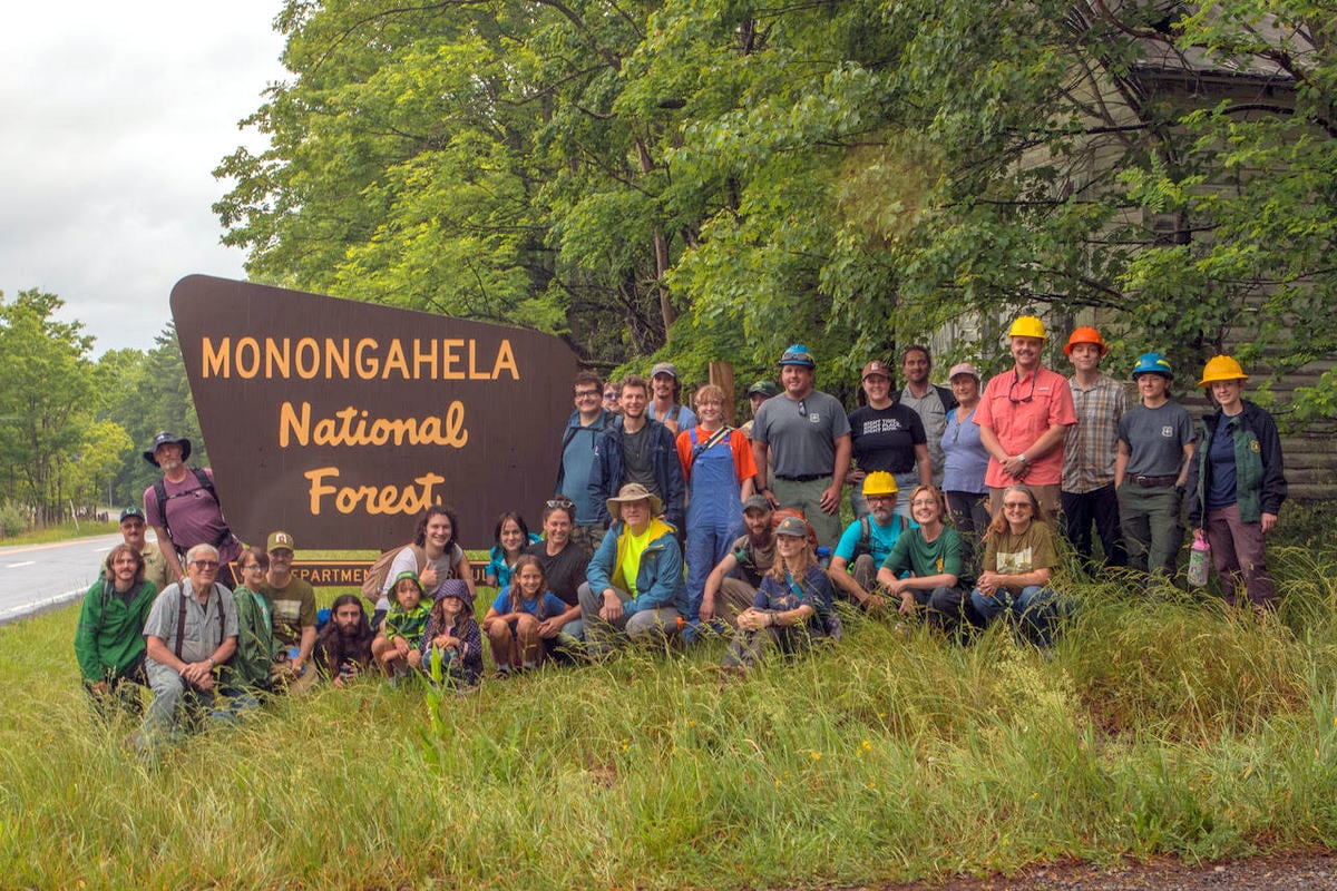 Volunteers gather on Peters Mountain near Franklin to help build a new trail system in the Monongahela National Forest during a hands-on trail-building workshop.
