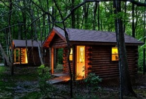 Modern cabins welcome guests at Tomlinson Run State Park.
