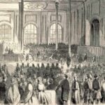 Illustration of delegates attending the 1861 Wheeling Convention at the Customs House in Wheeling, Virginia, a pivotal event in the creation of West Virginia.