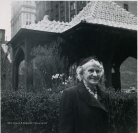 West Virginia University alum and pioneering American modernist Blanche Lazzell poses in New York City in 1951. Once overlooked by much of the art world, Lazzell is now recognized as one of the nation's foremost early abstract printmakers. (West Virginia and Regional History Center Photo)