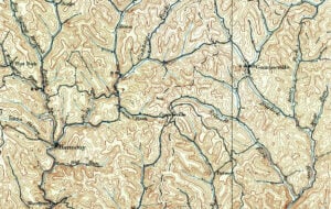 A historic U.S. Geological Survey map shows the former community of Countsville in southern Roane County near the Jackson County line. Named for the Counts family, the rural settlement was at the center of the 1877 killings and vigilante violence described in this story. Although Countsville no longer appears on most modern maps, the surrounding countryside remains much as it was in the late 19th century.