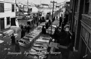 Rows of coffins line a street in Monongah, W.Va., following the Dec. 6, 1907, mine explosion that killed at least 362 miners. The tragedy remains the deadliest coal mining disaster in U.S. history and devastated families throughout north-central West Virginia and immigrant communities across Europe.