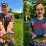 West Virginia anglers Ken Neer (left) and Sierra Adamson each caught state-record pumpkinseed sunfish in summer 2026. Adamson's catch surpassed Neer's record just 19 days after it established the species' first official place in the state's record books.